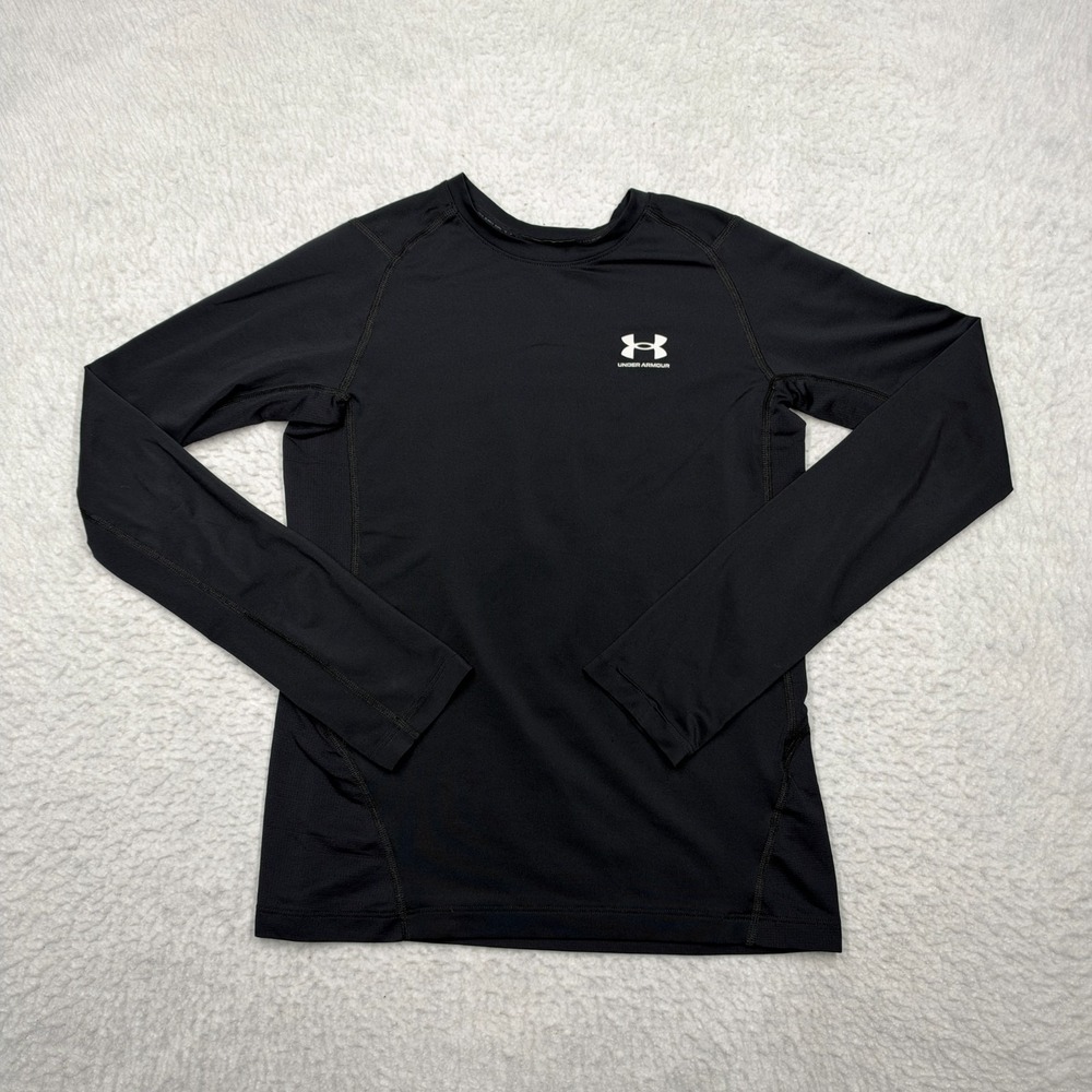 Under Armour HeatGear Long Sleeve Compression Shirt Black Fitted Youth Boys L